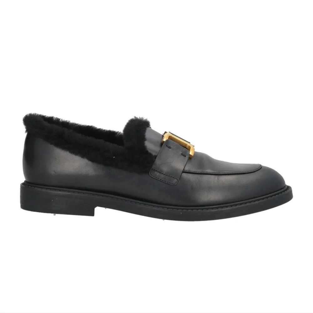 NWT$1,050 Chloé Marcie Black Shearling-Trimmed Leather Marcie Loafers Sz 40 (10)